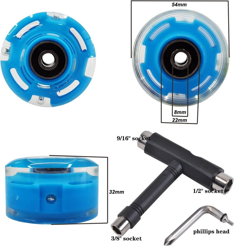 FREEDARE Roller Skate Wheels 54mm/58mm and Bearings Indoor Outdoor Luminous Light Up 83A with T Tools for Double Row Skating and Skateboard (8 Pack) - Image 3